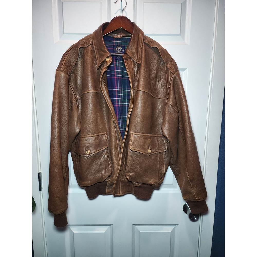 Vintage Willis & Geiger USA Leather Flight Jacket Brown Bomber A-2 Style Large
